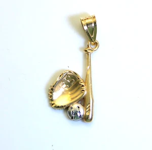 14K White/Yellow Gold Baseball Bat, Glove, & Ball Pendant/Charm - Picture 1 of 5