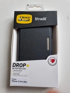 OtterBox Strada Housse en Cuir pour iPhone 12 Pro Max, Portefeuille en Cuir, Tablier, Noir - Photo 1/5