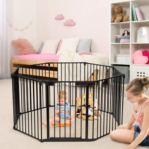 NNECW Wide Baby Safety Gate with 8-Panel Fence for Toddler-Black