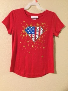 4th of july SUPERGIRL T SHIRT GIRLS Red Color SIZE M(7/8) - Picture 1 of 5