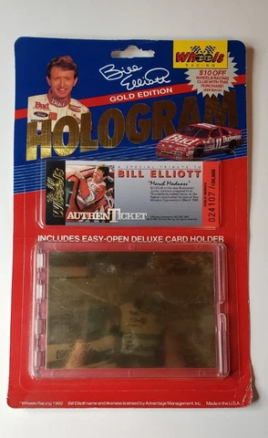 1992 Bill Elliot GOLD EDITION HOLOGRAM Authenticket. Wheels Racing Nascar Cover