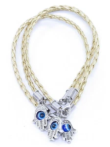 Lot 3 MAIN HAMSA contre MAUVAIS ŒIL Bracelet cordon BLANC Pendentif CHANCEUX