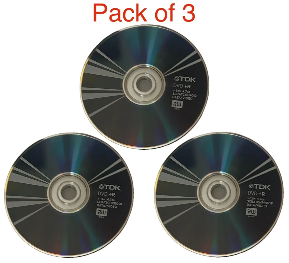 3 x TDK DVD+R Blank Dics Scratch Proof 4.7GB x 16 Media For Data Video in Sleeve - Image 1 of 1