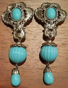 Vintage Jose Maria Barerra für Avon Ohrringe versilbert türkisfarben Lucite - Bild 1 von 8