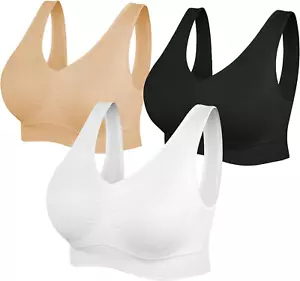 Womens Sports Bras, Yoga Comfort Seamless Stretchy Sports Bra for Women 3 Pack - Picture 1 of 12