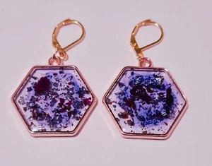 Hexagon Resin Earrings Pressed Flowers - Picture 1 of 6
