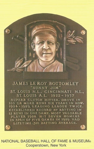 Postcard Jim 'Sunny' Bottomley HOF Cooperstown St Louis Cardinals Reds MINT Cover