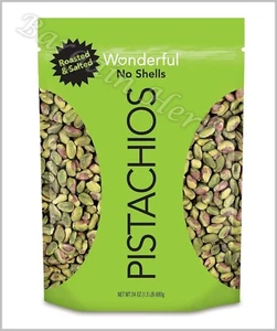 Wonderful Shelled Roasted & Salted Pistachios 24oz Resealable Bag Free Shipping  - Picture 1 of 3