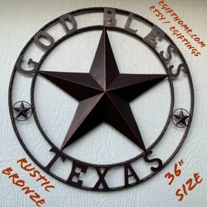24",32",36" GOD BLESS TEXAS BARN METAL LONESTAR TWISTED ROPE RING RUSTIC BRONZE - Picture 1 of 12