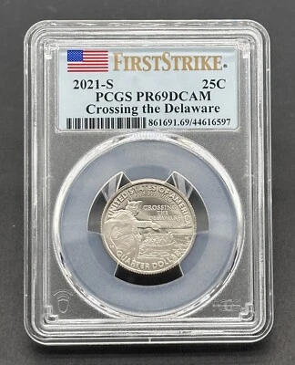 Proof coin 2021 25C Crossing the Delaware Deep Cameo F-S PCGS PR69DCAM - Image 1 of 2