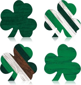 4 PCS St. Patrick’S Day Wooden Sign Shamrock Table Wood Signs Lucky Clover Table - Picture 1 of 2
