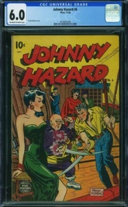 JOHNNY HAZARD 6 CGC 6.0 OWW PAGES PINES 1948 SULTRY LADY IN LONG GREEN DRESS C1 - Picture 1 of 1