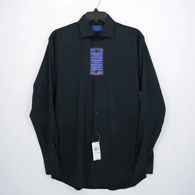 Camisa de vestir para hombre Perry Ellis 15 32/33 ajuste ceñido negra lisa sin planchar nueva con etiquetas $69,50 Foto 1 de 4
