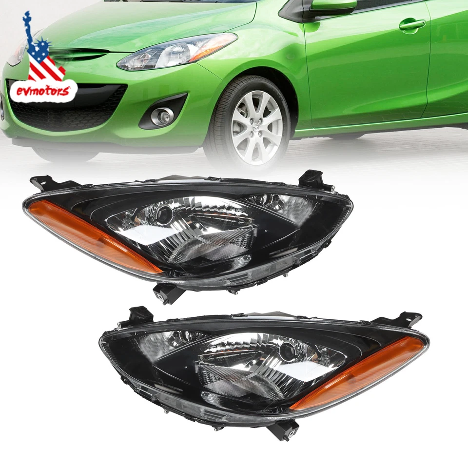 Pair Halogen Headlights Left&Right Side Headlamp For 2011 2012 2013 2014 Mazda 2 - Image 1 of 4