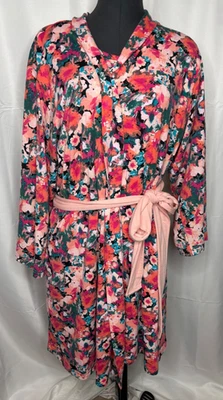 Natori Kimono Robe & Nightshirt Sleep Lingerie Set LARGE ABSTRACT  Pink Black - Image 1 of 4