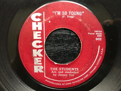 The Students I'M SO YOUNG Original 1958 Checker 45 rpm single VG  Doo Wop Foto 1 de 2