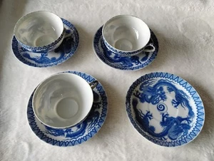 Vintage Chinese/Japanese Dragon Coffee - Tea Dishes, Porcelain White Blue,... - Picture 1 of 11