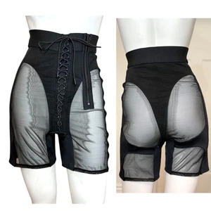 MUGLER CORSET SHORTS 40 M Lace-Up Mesh Biker Zip Hot Pants Black Goth Grunge - Picture 1 of 13
