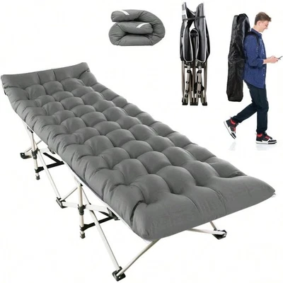 Cuna de Camping Plegable con Colchón y Bolsa de Transporte, Cama Portátil de Alta Resistencia 440lbs Foto 1 de 4