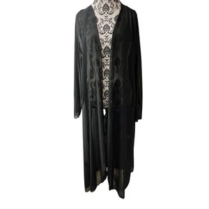 Sheer Black Long Duster Cardigan Kimono XXL Gothic Boho Romantic Layering Piece - Picture 1 of 8
