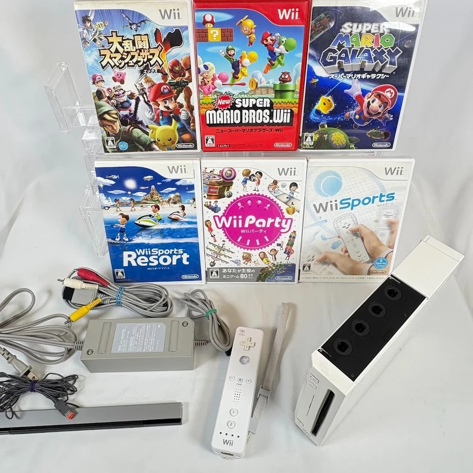 Nintendo Wii Console Bundle + 6 Games Mario Kart,Bros,Smash,Galaxy,Resort Tested - Image 1 of 4
