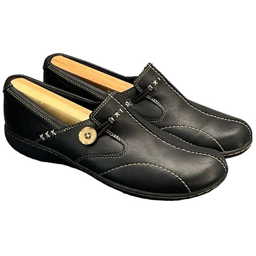 Mocassino Clarks Un Loop nero in pelle slip on comodo da donna 8 5