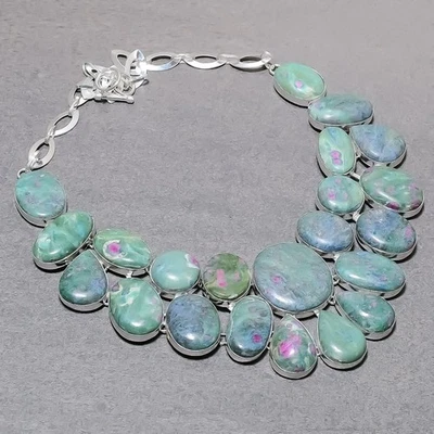 Collar Joyería Regalo Étnico Moda Hecho a Mano Piedras Preciosas Rubí Fucsita 18" SR 7065 Foto 1 de 4