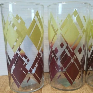Set of 4 Large Colorful Diamond Pattern Vintage Drinking Glasses Ice Tea Ect. - Picture 1 of 3