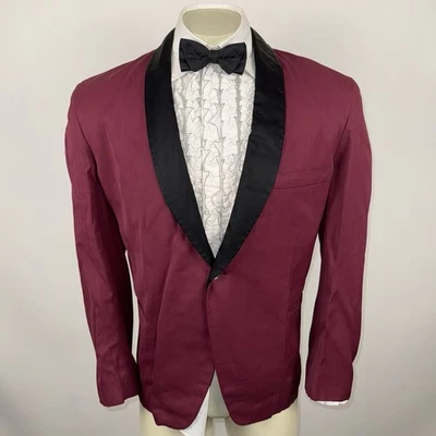 Vtg 50s 60s Tuxedo Jacket Suit Dinner Coat Wedding Blazer MCM Burgundy Mens 46 - Image 1 of 4