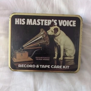 VINTAGE HIS MASTER'S VOICE RECORD & TAPE  TIN BOX HOBBS  WELCH DESIGN - Picture 1 of 4