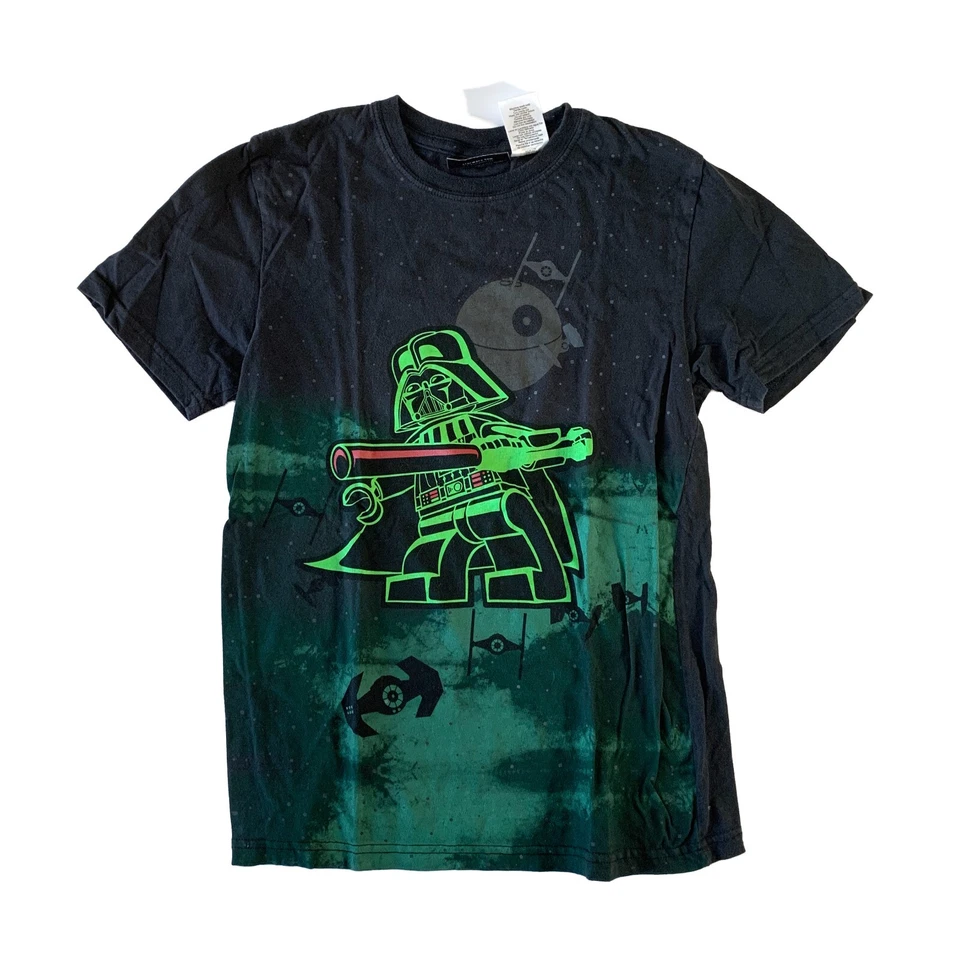 LEGO Star Wars Darth Vader Youth Black T-Shirt Sz 14/16 Neon Green Death Star - Image 1 of 4