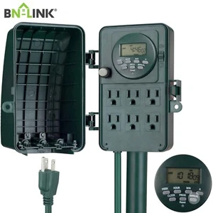 BN-LINK 7 Day Heavy Duty Outdoor Digital Stake Timer, 6 Outlets, Weatherproof - Picture 1 of 7