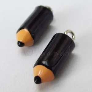 Black Pencil 22mm Wholesale Resin Silver Plated Charms C2262 - 2, 5 Or 10PCs - Picture 1 of 4