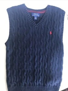 Polo Ralph Lauren Youth Boys Cable Knit Sweater Vest Size 7 Navy Blue EUC - Picture 1 of 5