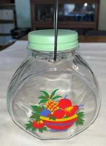 VINTAGE RETRO KITCHEN, GLASS JAR W LID & FIESTA STYLE DECAL, HANDLLE - Picture 1 of 8