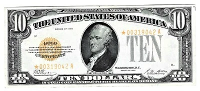 Fr. 2400* $10 1928 Gold Certificate. High Grade Star Note!!! - Image 1 of 2