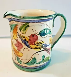 Vintage Deruta Etched Bird Leaves Italy Ceramic Pottery Pitcher Vase - Picture 1 of 12