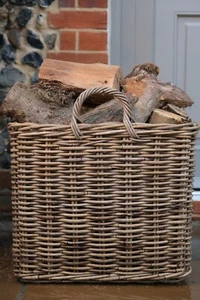 Rectangular Kubu Wicker Rattan Log Storage Handmade Basket - Picture 1 of 19