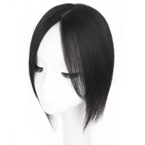 Short  Bob Middle Part  Bangs  Real Human Hairpiece Straight Topper for Women - Picture 1 of 10