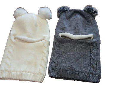 Niño Niña Sombrero Cuello Cara Calentador Nuevo Conjunto De Dos Gris Blanco Foto 1 de 4