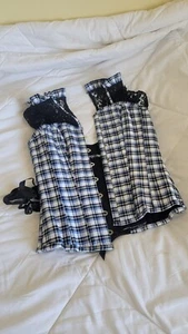 Blue White Checkered Corset Top With Black Guipare Lace, size UK10 CSFT137 - Picture 1 of 3