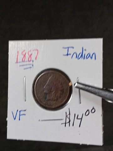 1887 Indian Head Cent Penny, VF. J/168 Cover