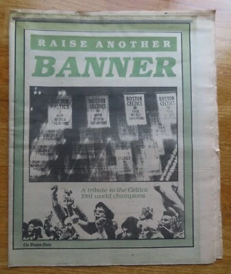 BOSTON GLOBE CELTICS Raise Another Banner May 18 1981 Newspaper Ins LARRY BIRD - Image 1 of 4