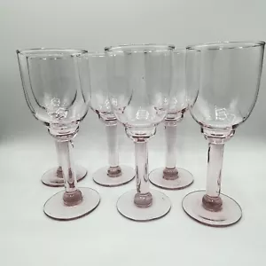 6 Pink La Mediterranea Modern ART Recycled Glass Wine Water Goblet Thick Stem - Picture 1 of 13
