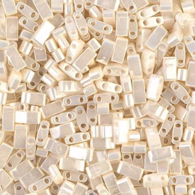 Miyuki Half Tila Beads 2-Hole Rectangle 2.3 x 5mm 7.8GM Ant Ivory Pearl MBHT-592 - Image 1 of 2