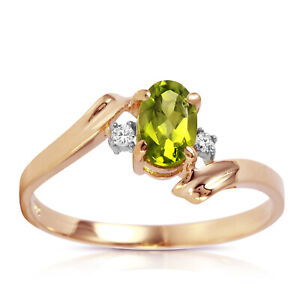 0.46 tcw 14k Solid Gold Green Peridot Gemstone Ring w/ Natural Diamond Size 5-11