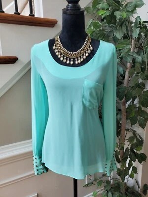 Blusa Top Double Zero Mujer Aqua Poliéster Manga Larga Cuello Redondo Talla Mediana Foto 1 de 4