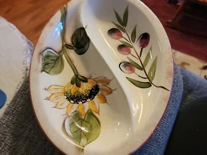 ITALY Decorato A. Mano Divided Handpainted Ceramic Relish Condiment Dish - Picture 1 of 17