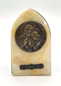 1920s-1930s Communion Medal Plaque Bronze on Marble With Stand 4.25"X2.5" - Picture 1 of 7