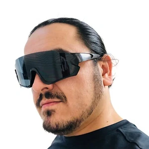 Shield Sunglasses Sport Black Cycling Running Glasses Windproof UV Protection - Picture 1 of 5